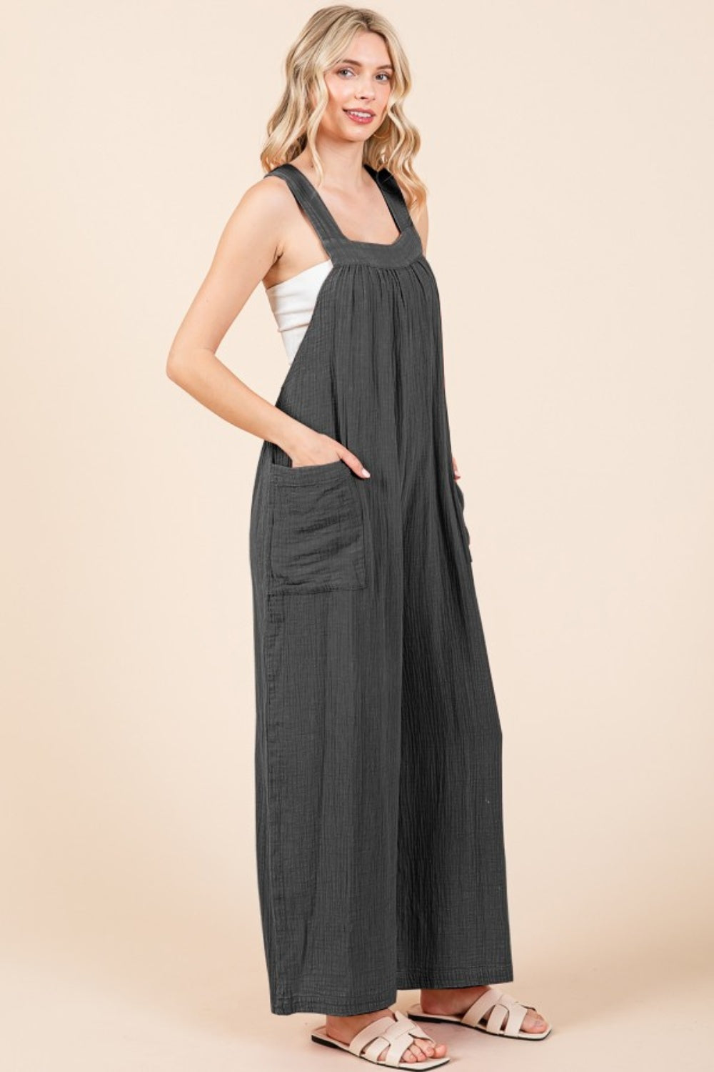 Culture Code Pocketed Sleeveless Wide Leg Overalls Sunset and Swim   