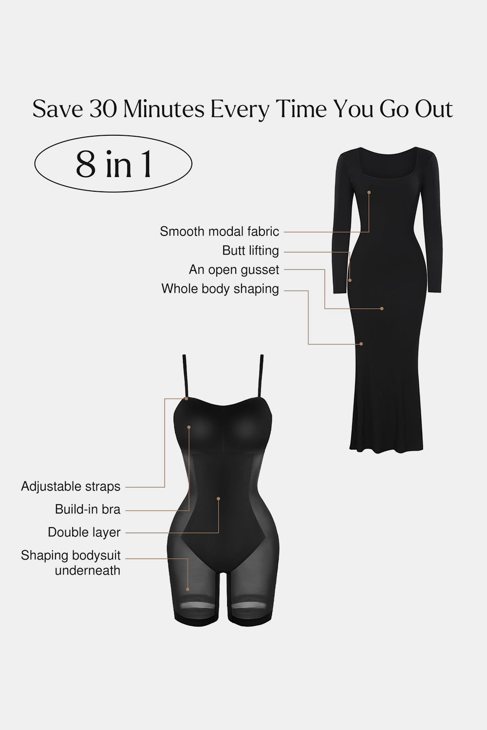 Basic Bae Built-In Shapewear Square Neck Long Sleeve Maxi Dress Sunset and Swim   