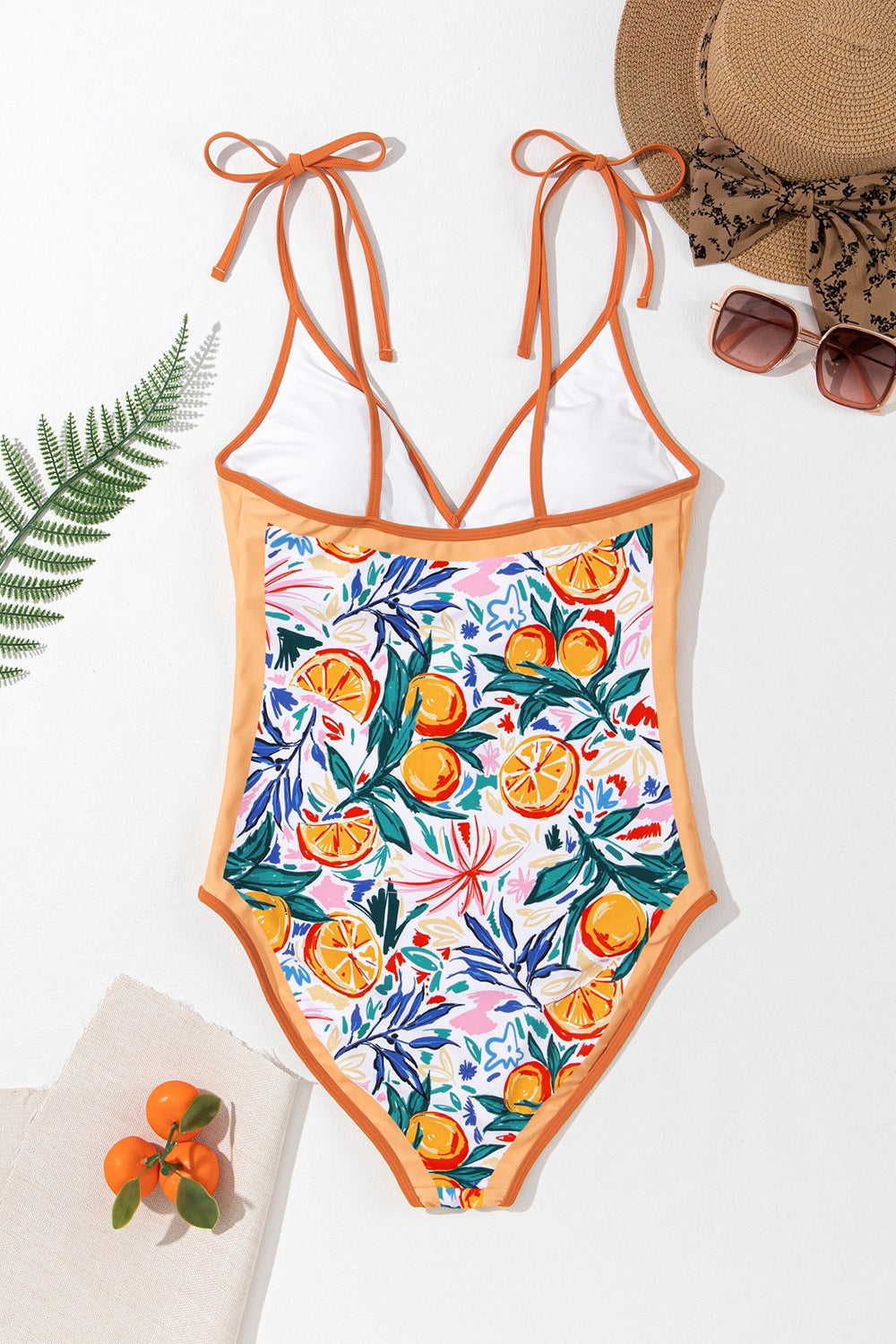 Sunset Vacation  Printed V-Neck Tie Shoulder One-Piece Swimwear Sunset and Swim   