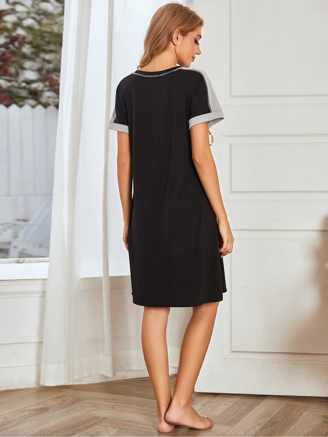 Contrast Stitching Contrast Short Sleeve Dress Sunset and Swim   