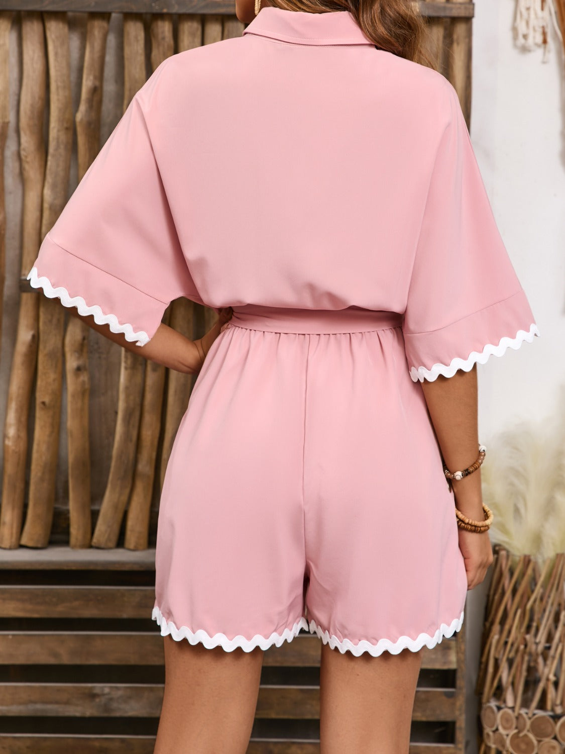 Contrast Trim Half Sleeve Romper Sunset and Swim   