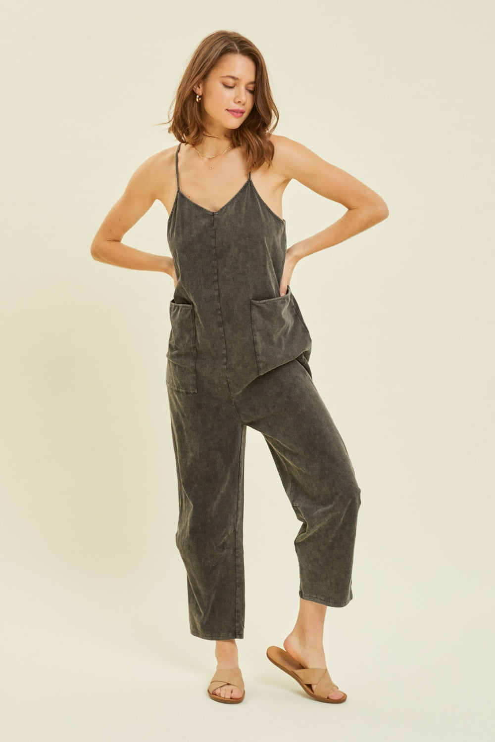 Sunset and Swim  Plus Size Mineral-Washed Oversized Jumpsuit with Pockets Sunset and Swim   