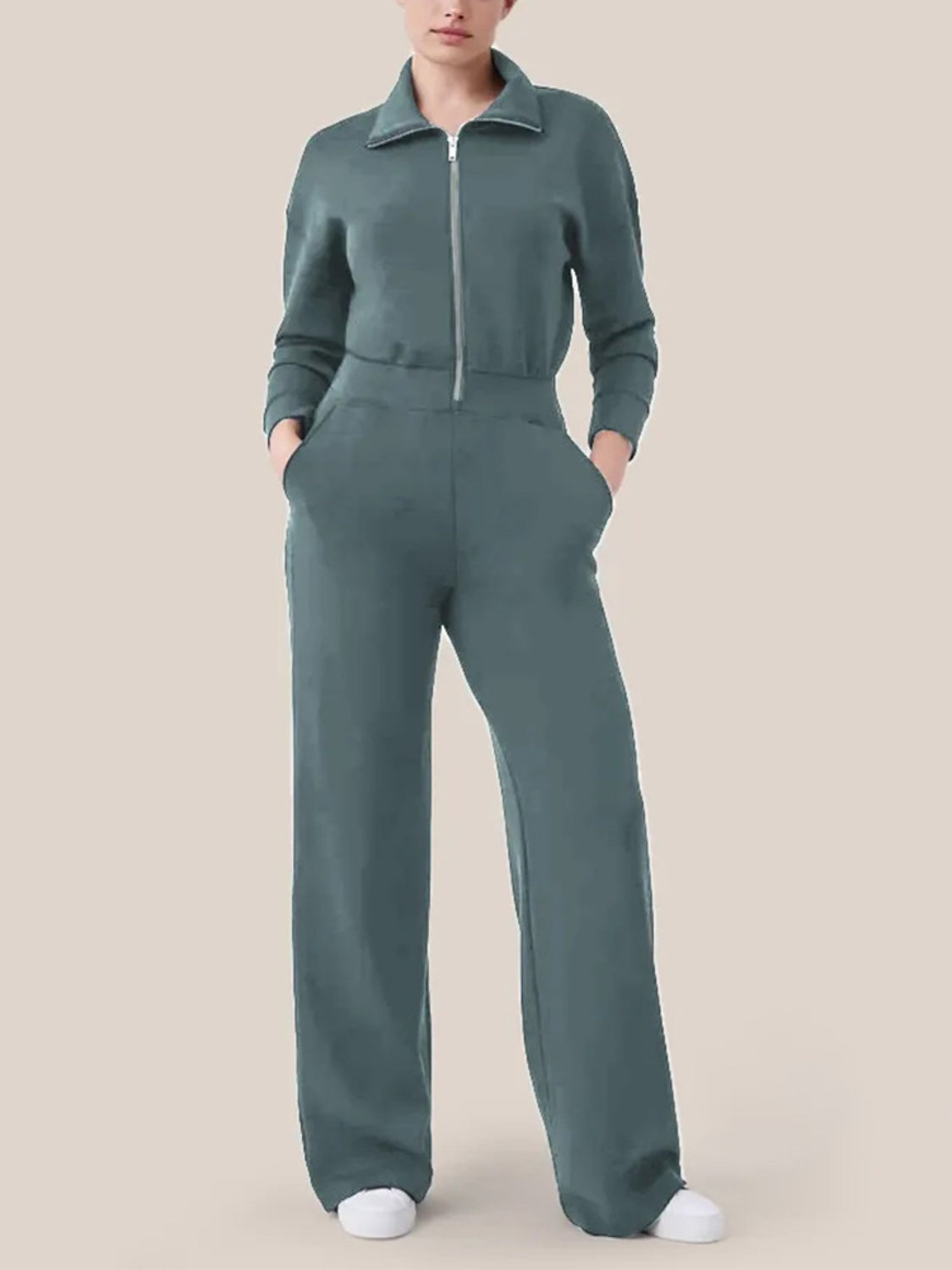 Sunset and Swim  Zip Up Long Sleeve Jumpsuit with Pockets  Sunset and Swim Air Force Blue XS 