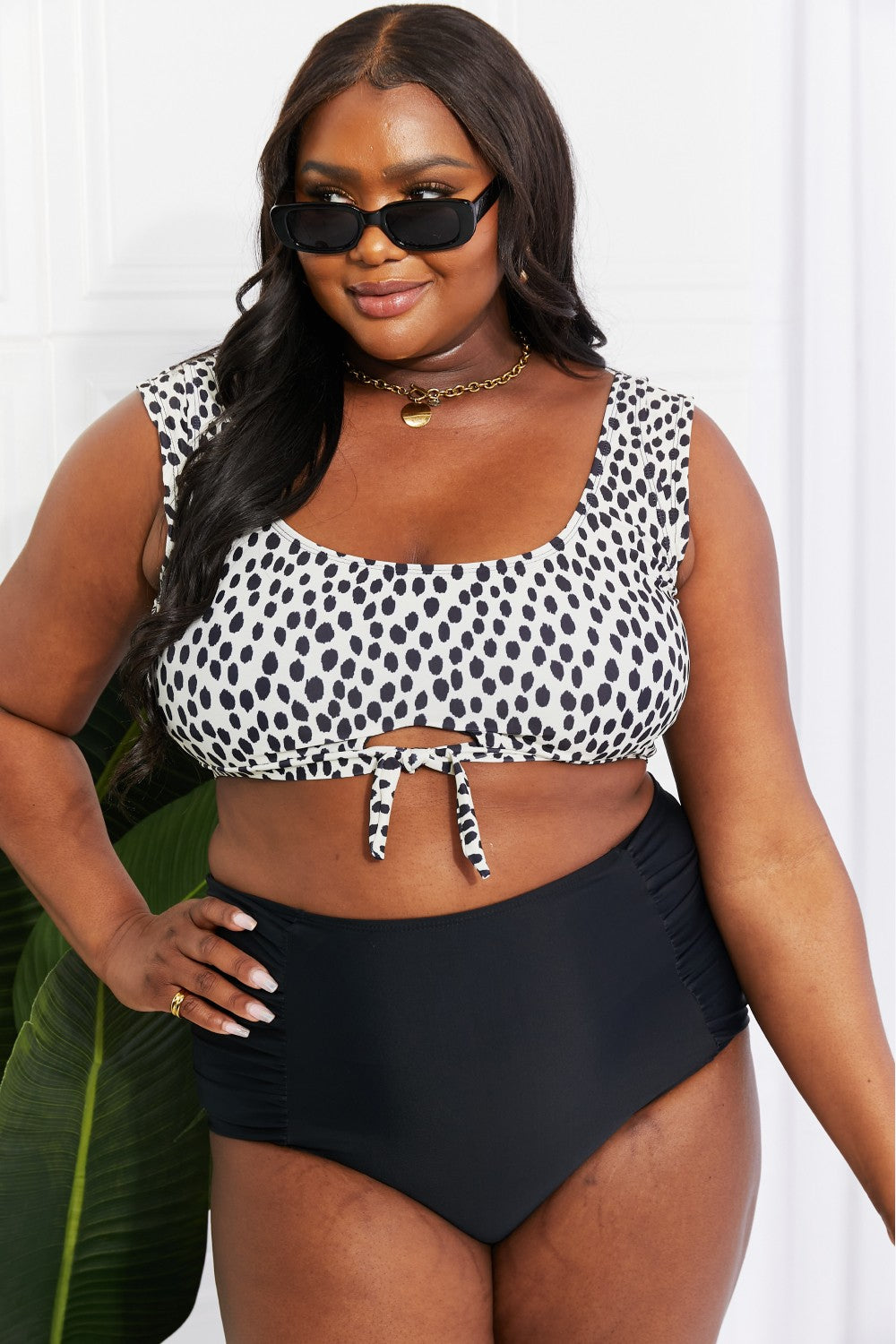 Marina West Swim Sanibel Crop Swim Top and Ruched Bottoms Set in Black Sunset and Swim   