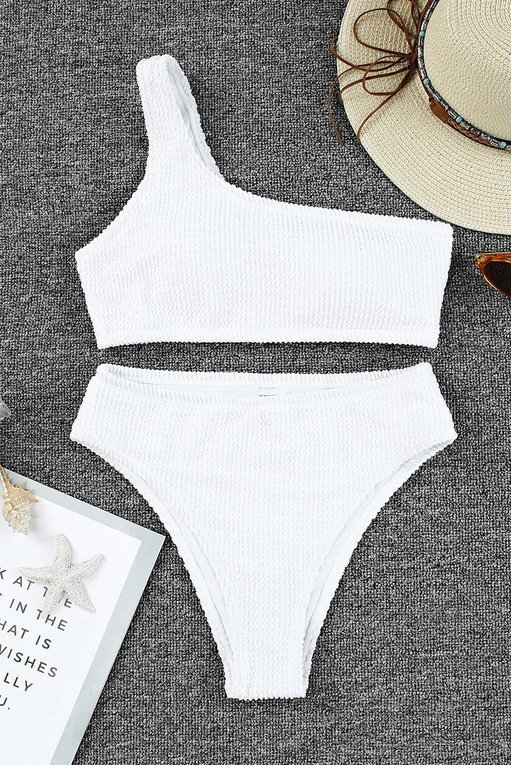 Single Shoulder Bikini Set Sunset and Swim White S 