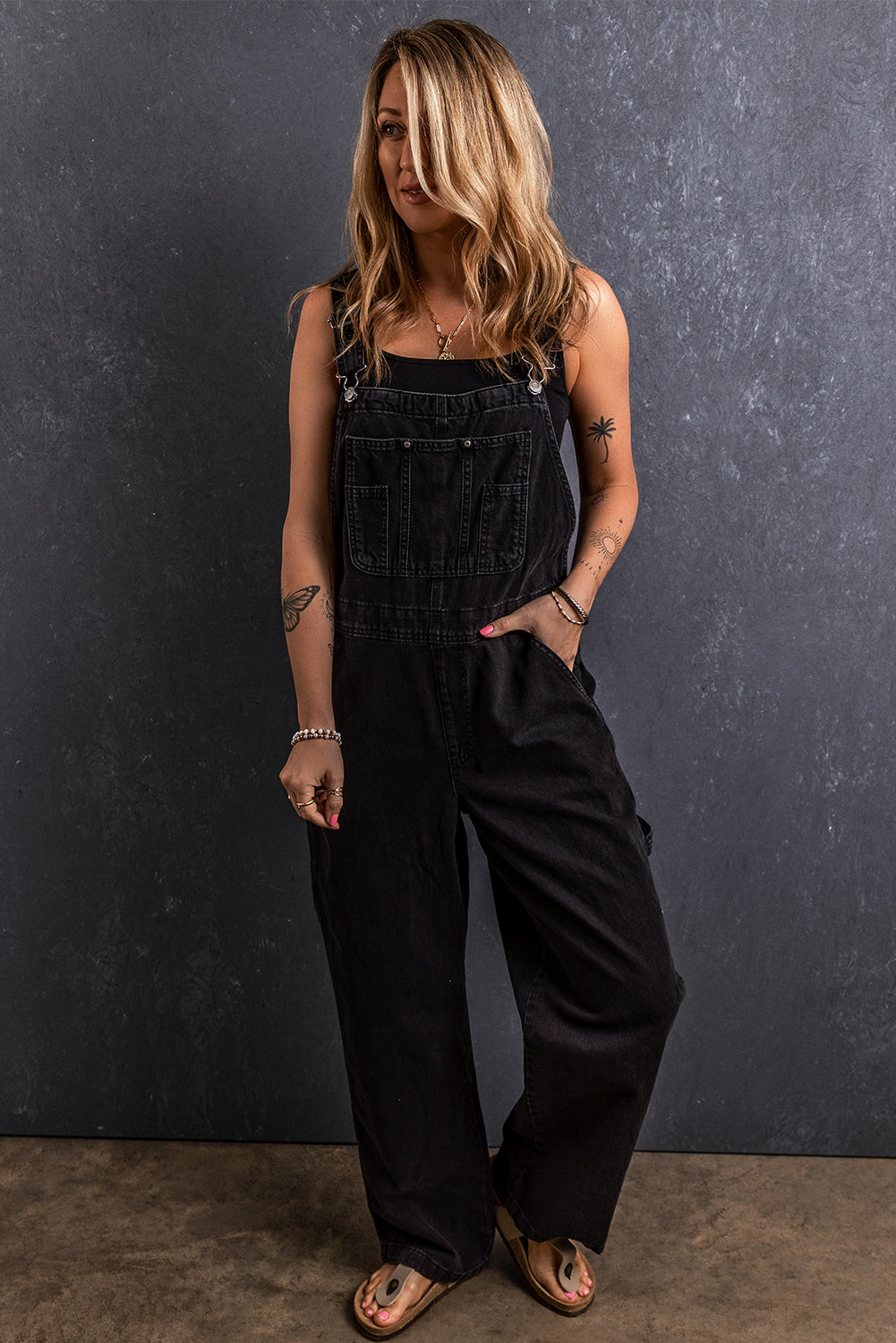 Pocketed Straight Denim Overalls Sunset and Swim   