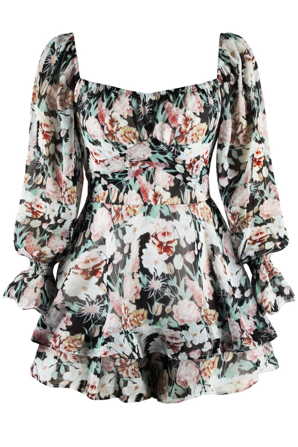 Floral Sweetheart Neck Flounce Sleeve Romper Sunset and Swim   