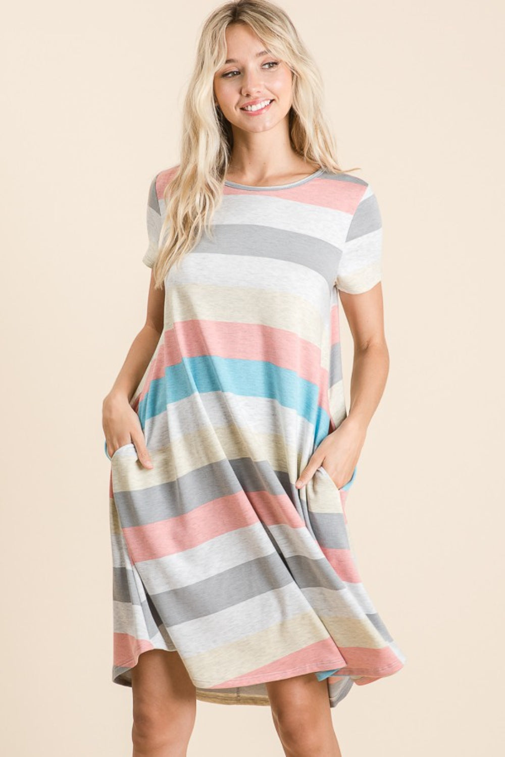 Sunset and Swim  Striped Short Sleeve Dress with Pockets Sunset and Swim   