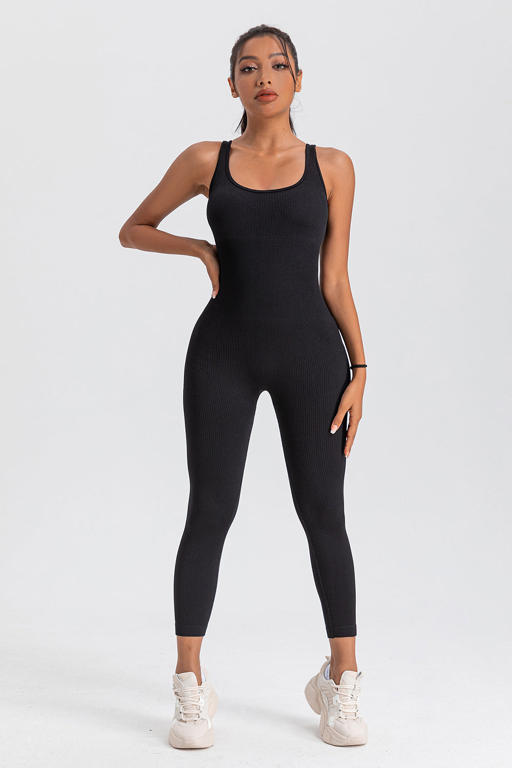 Wide Strap Sleeveless Active Jumpsuit Sunset and Swim Black S 