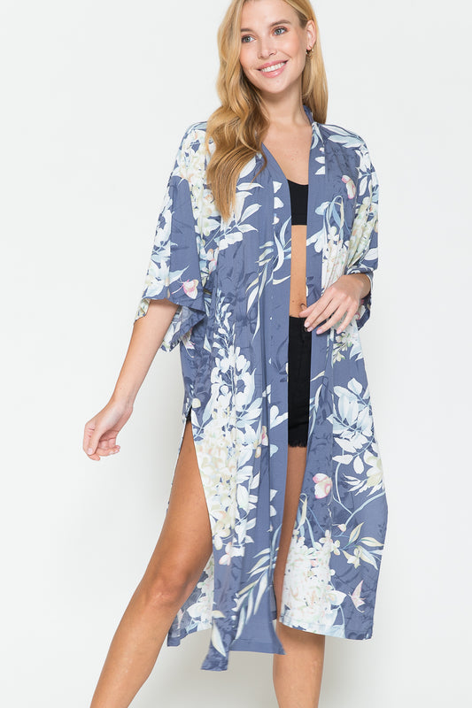 Sunset Vacation  Justin Taylor Botanical Print Split Beach Cover Up  Sunset and Swim Blue One Size 