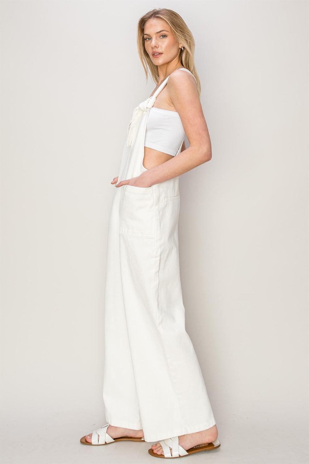 HYFVE Washed Twill Knotted Strap Overalls Sunset and Swim Off White S 