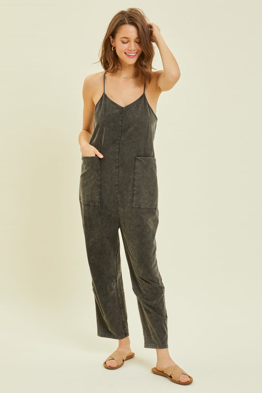 Sunset and Swim  Plus Size Mineral-Washed Oversized Jumpsuit with Pockets Sunset and Swim Black S 