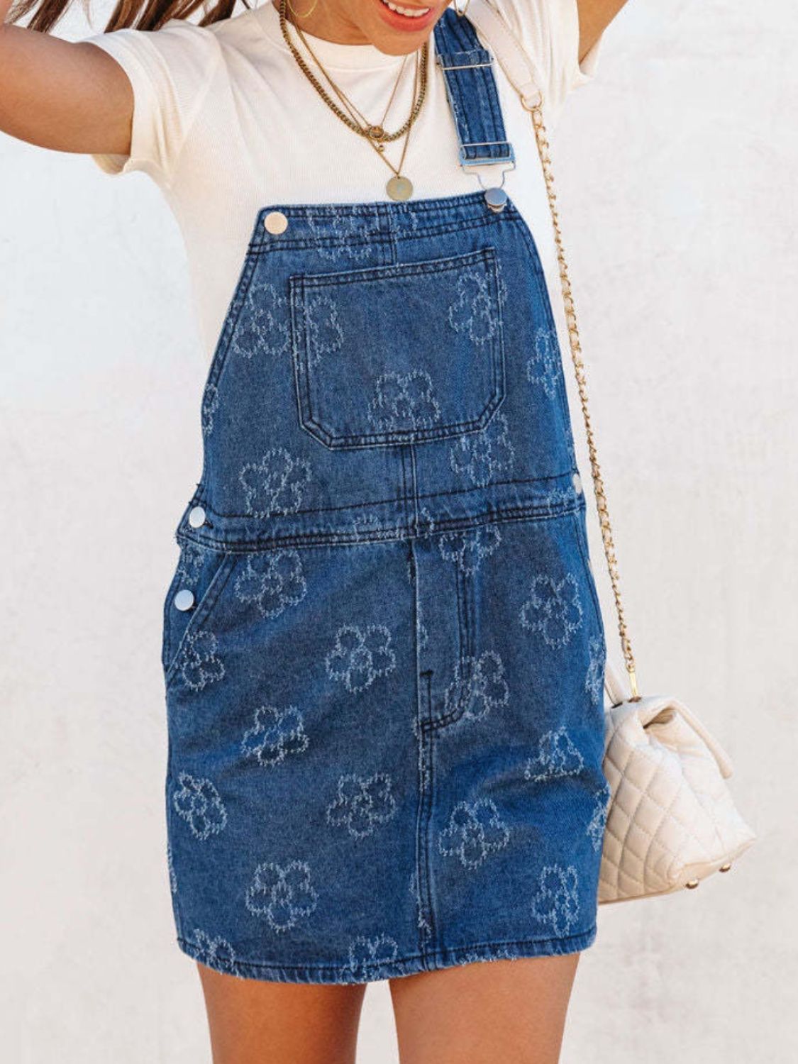 Flower Wide Strap Denim Overall Dress with Pockets Sunset and Swim   