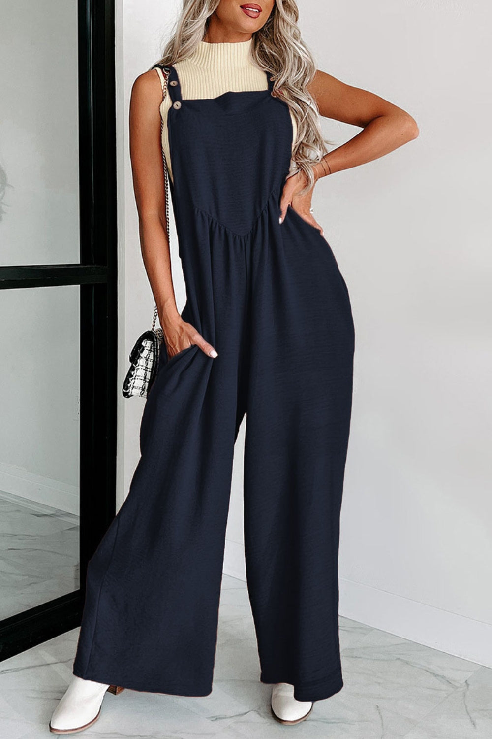 Sunset and Swim  Square Neck Wide Strap Jumpsuit Sunset and Swim Navy S 