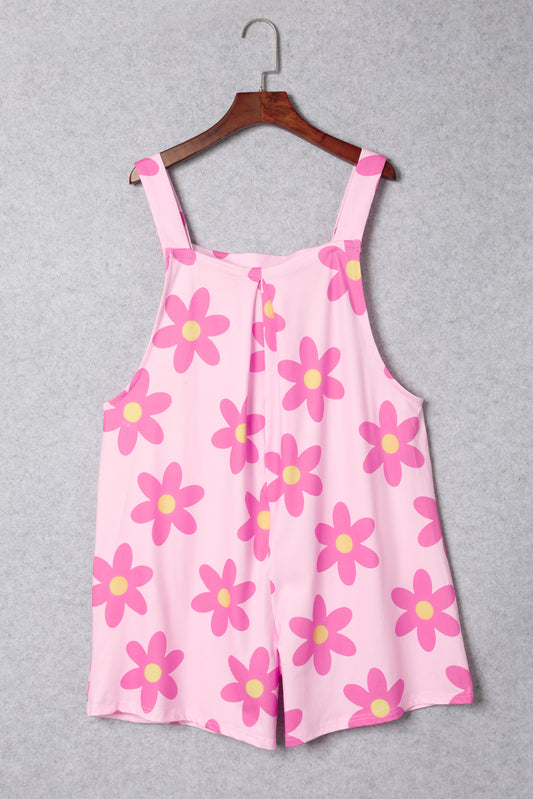 Pocketed Flower Wide Strap Overall Sunset and Swim   