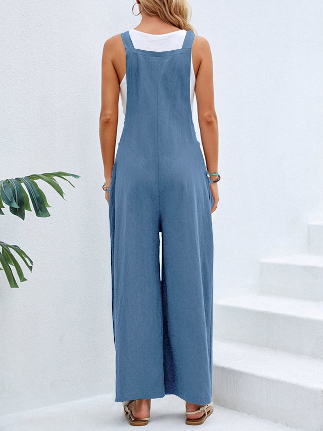 Full Size Square Neck Wide Strap Overalls Sunset and Swim   