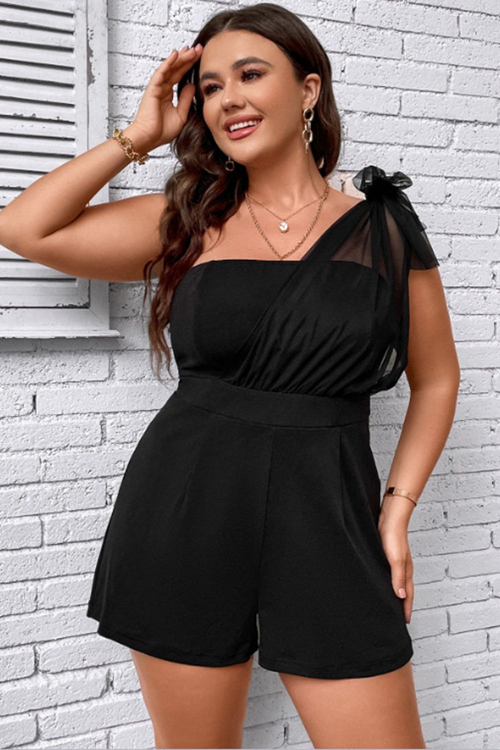 Plus Size One-Shoulder Romper Sunset and Swim Black 0XL 