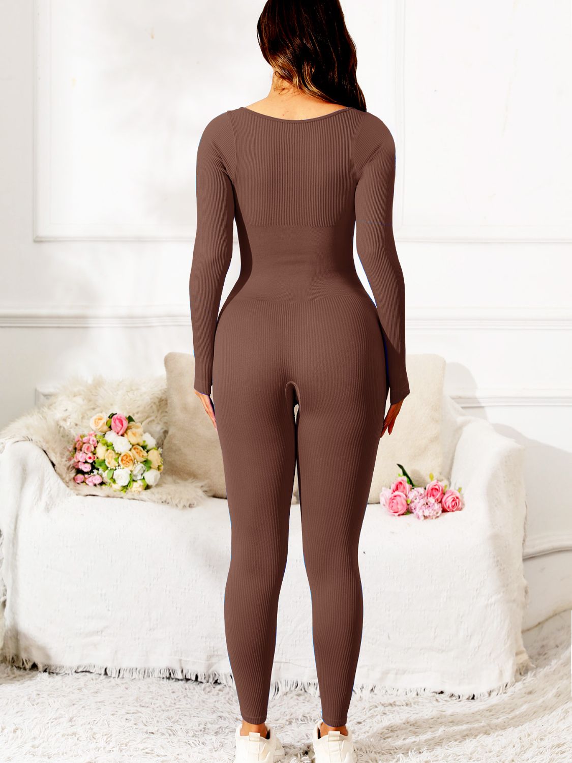 Scoop Neck Long Sleeve Active Jumpsuit Sunset and Swim   