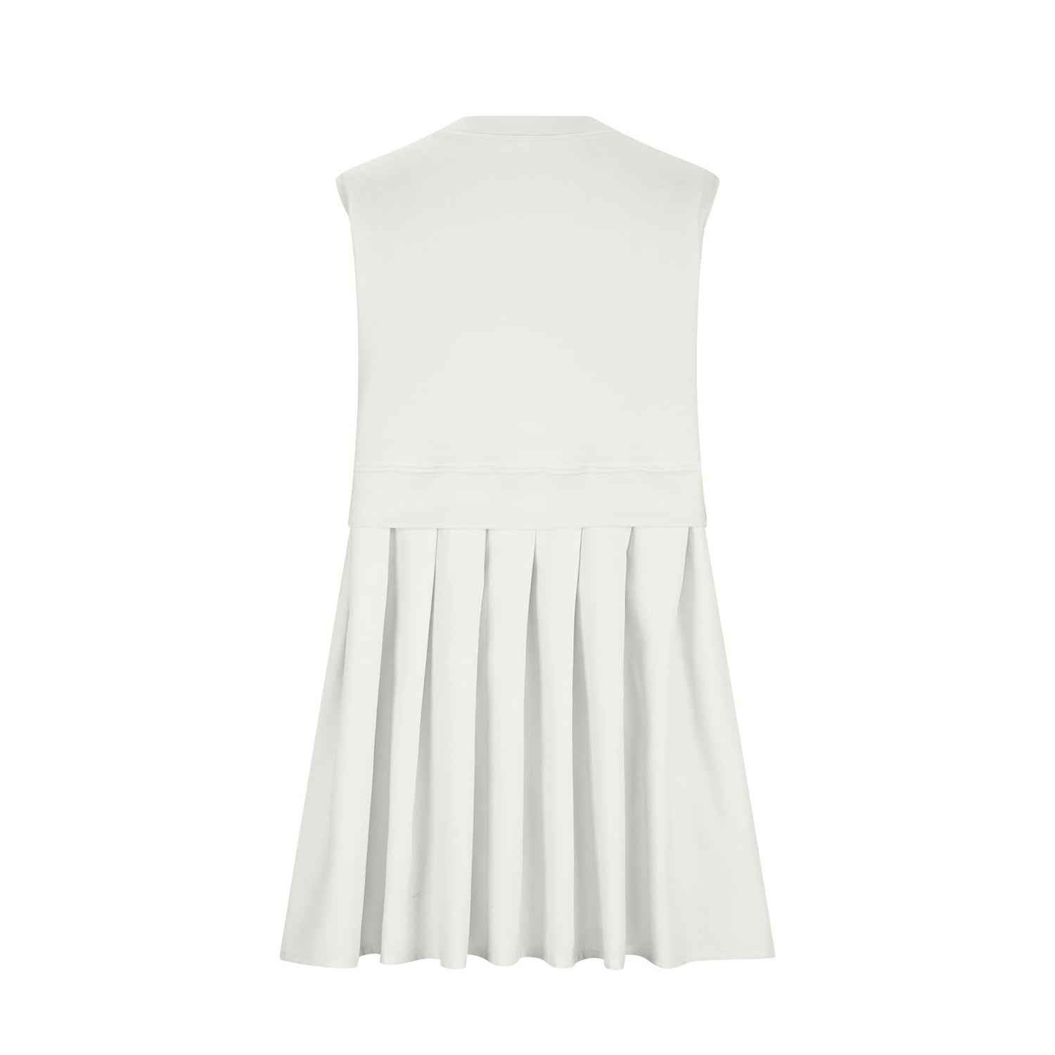 Pleated Round Neck Sleeveless Mini Dress Sunset and Swim Ivory S 