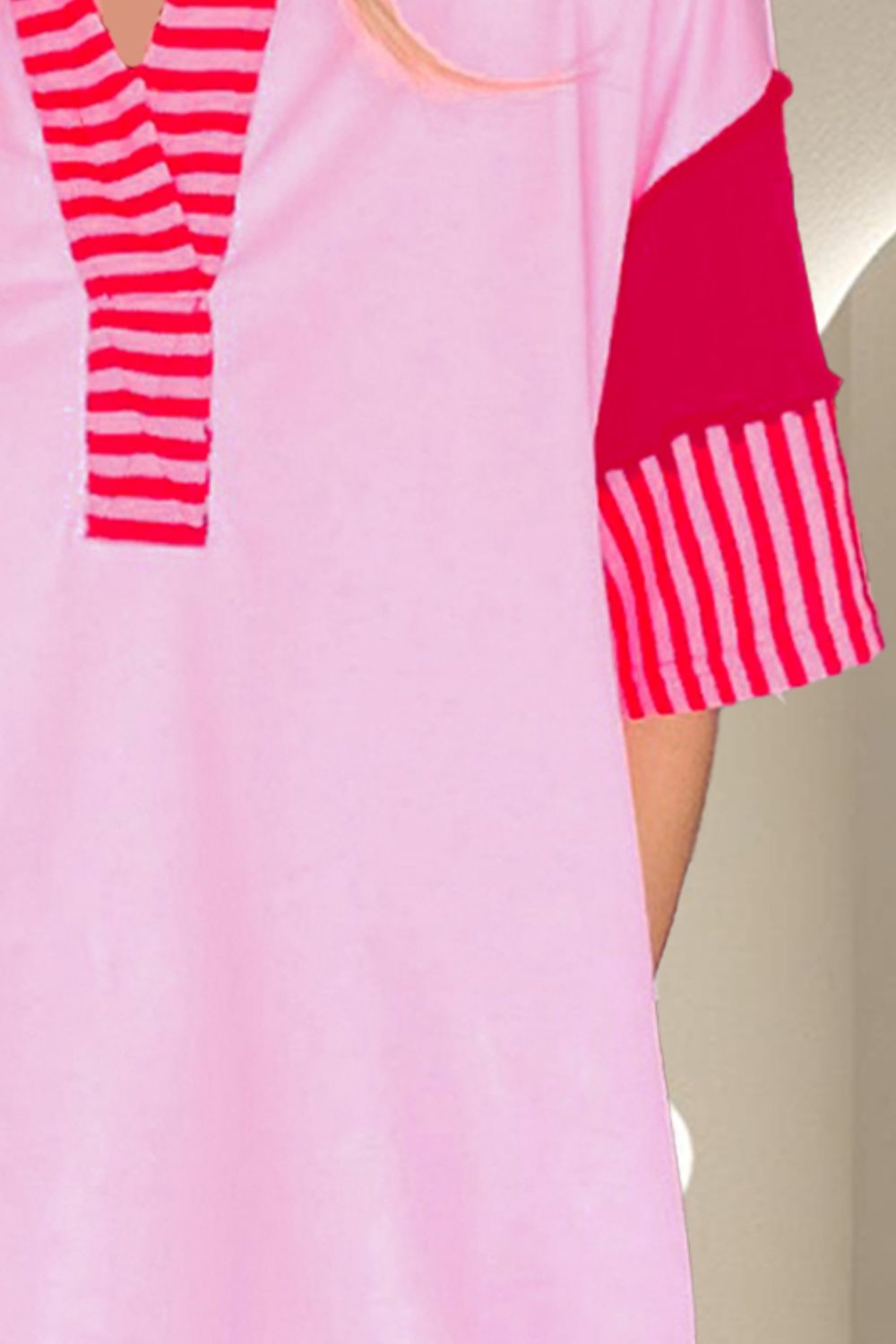 Color Block Johnny Collar Half Sleeve Dress Sunset and Swim   