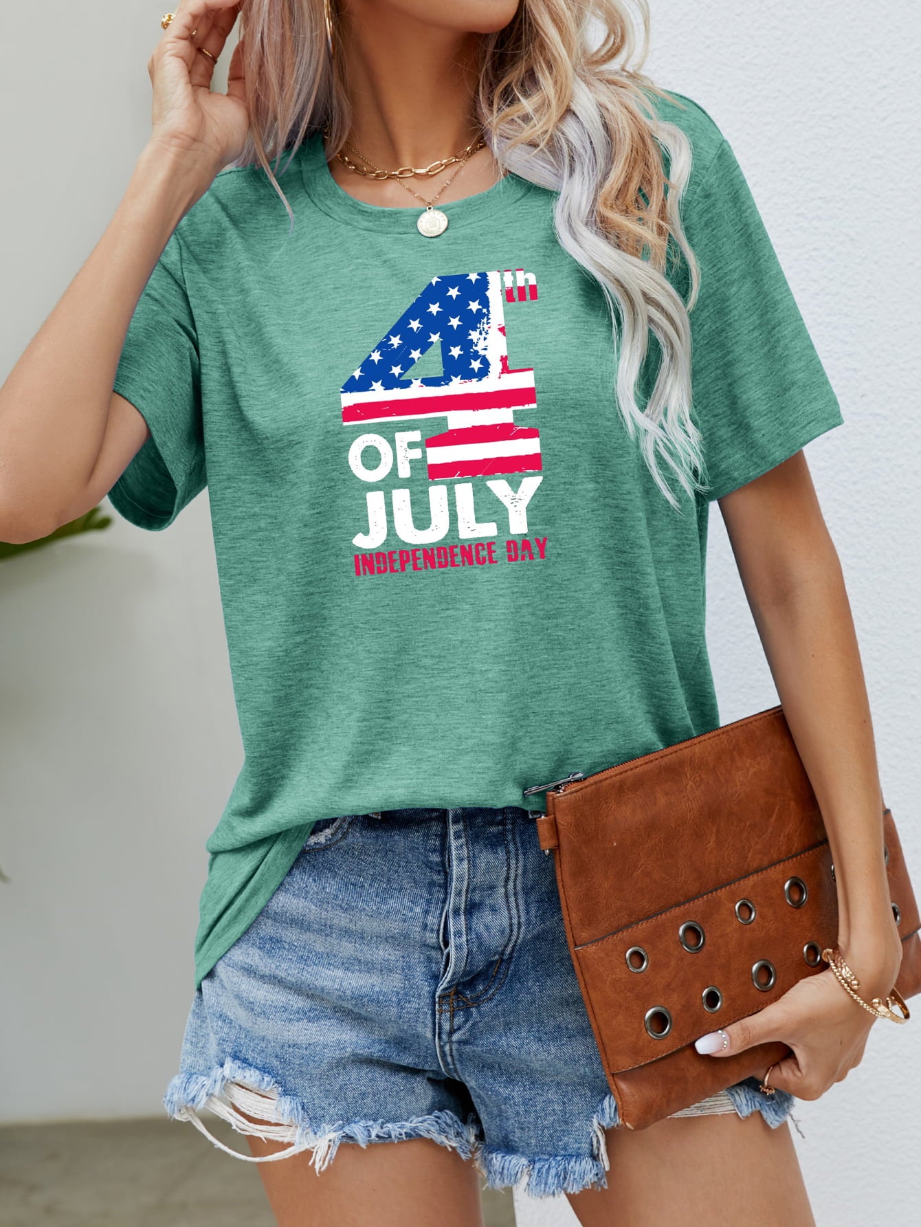 4th OF JULY INDEPENDENCE DAY Graphic Tee  Sunset and Swim Gum Leaf S 