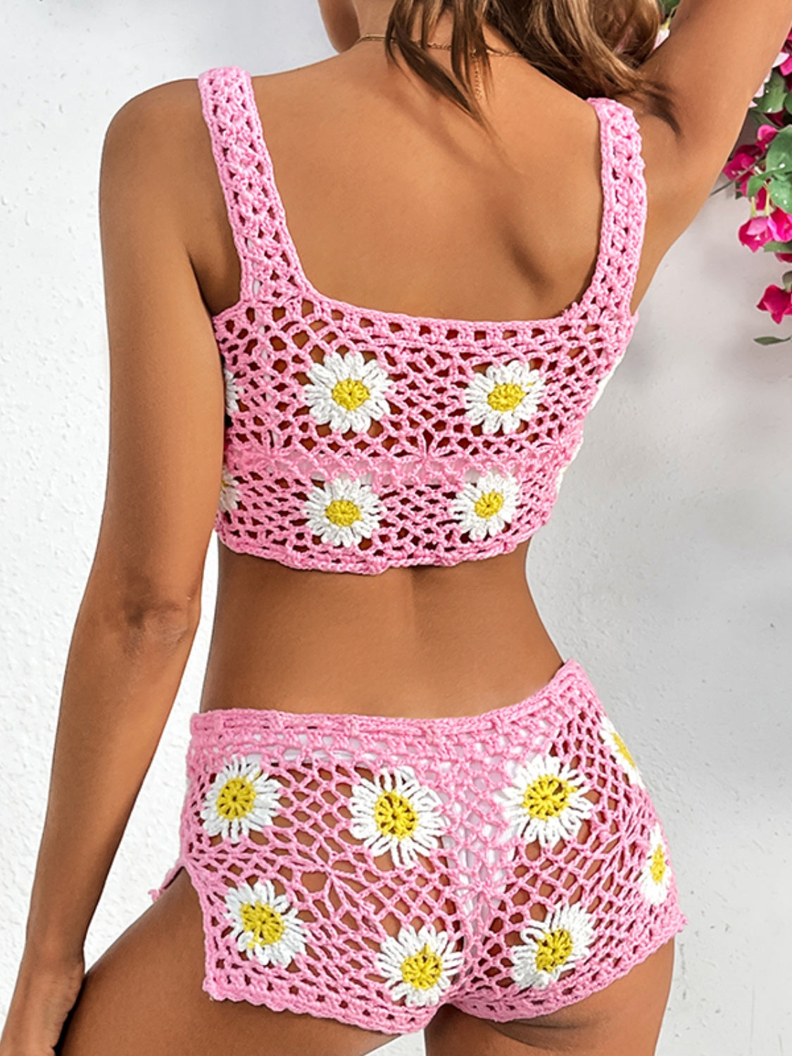 Sunset Vacation  Flower Cutout Wide Strap Two-Piece Cover Up  Sunset and Swim   