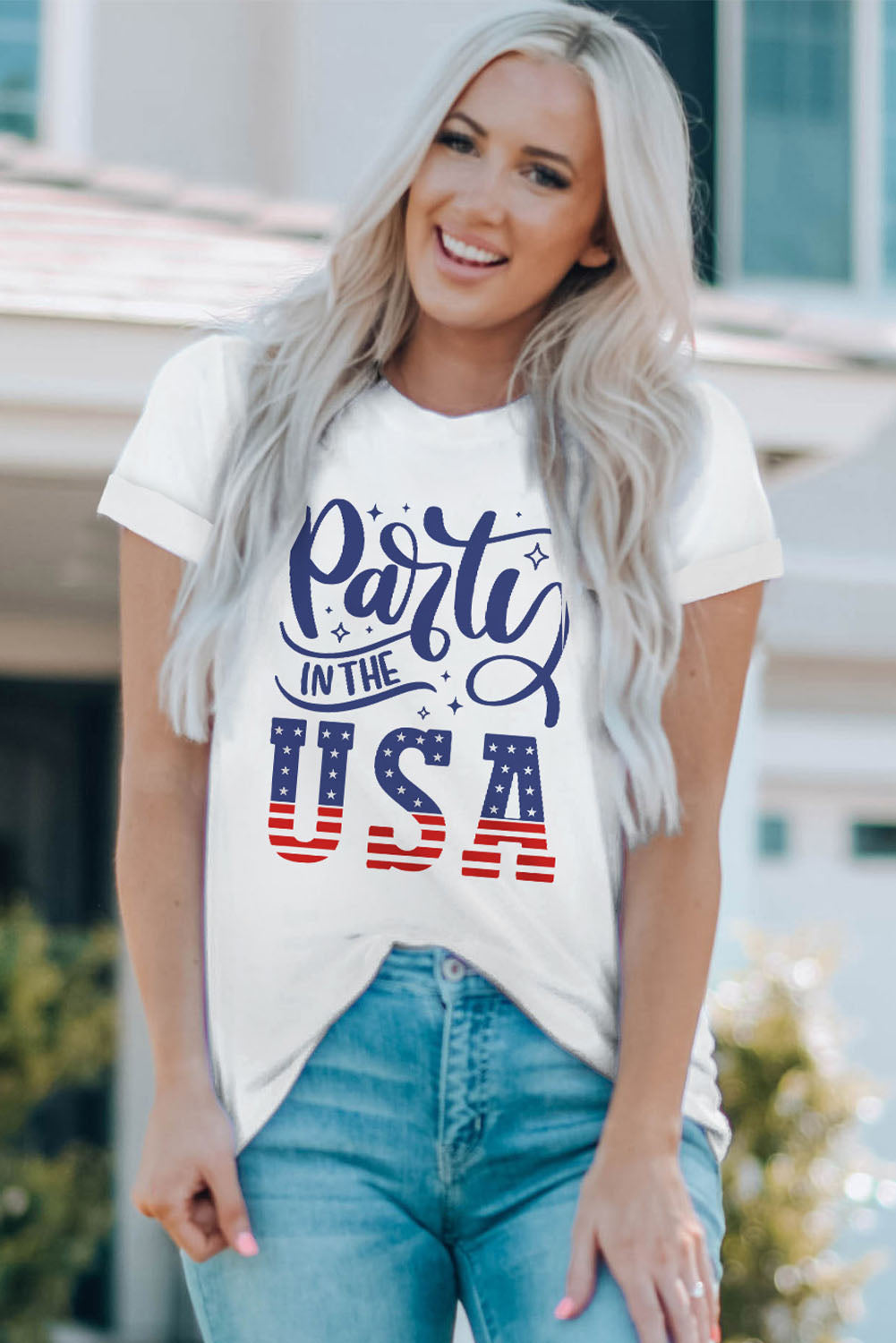 PARTY IN THE USA Round Neck Cuffed Tee Sunset and Swim   