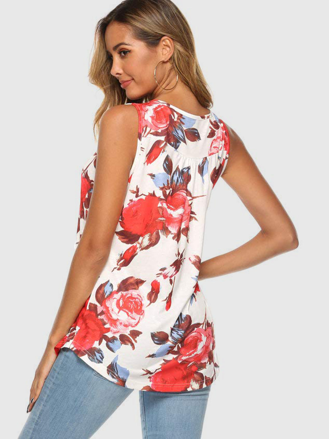 Sunset Vacation Flower Printed Round Neck Tank Sunset and Swim   