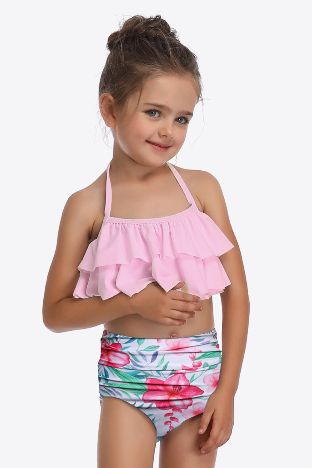 Sunset Vacation  Printed Layered Halter Neck Two-Piece Swim Set I Kids Swimwear Sunset and Swim Blush Pink 4T 