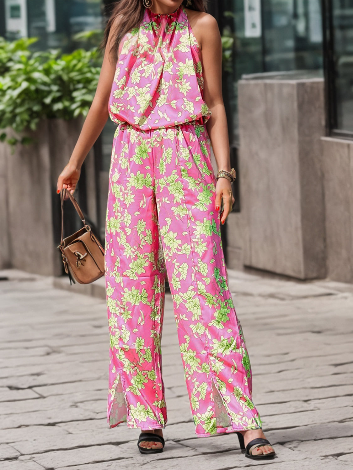 Sunset and Swim  Printed Mock Neck Sleeveless Jumpsuit Sunset and Swim Carnation Pink S 