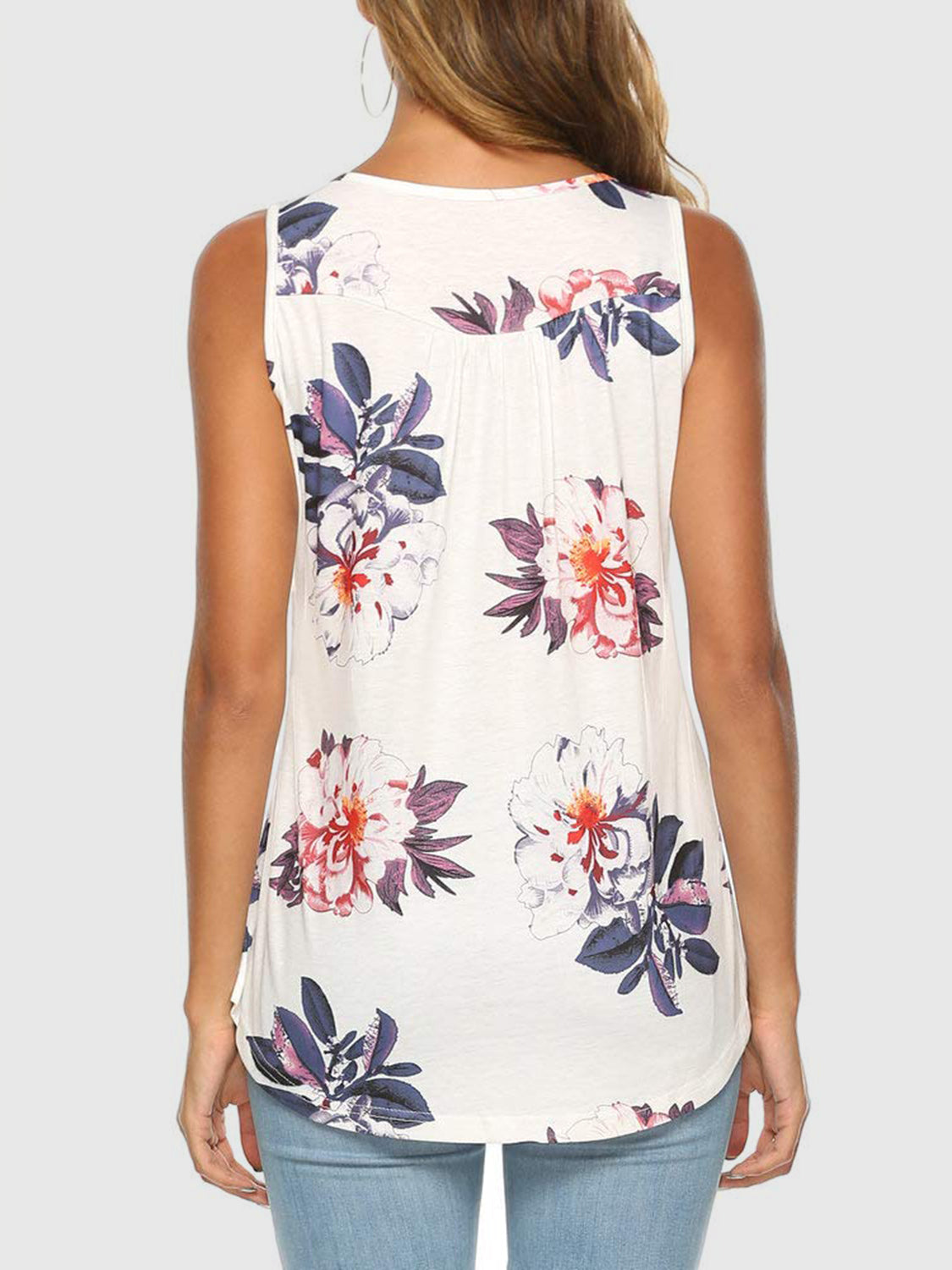 Sunset Vacation Flower Printed Round Neck Tank Sunset and Swim   