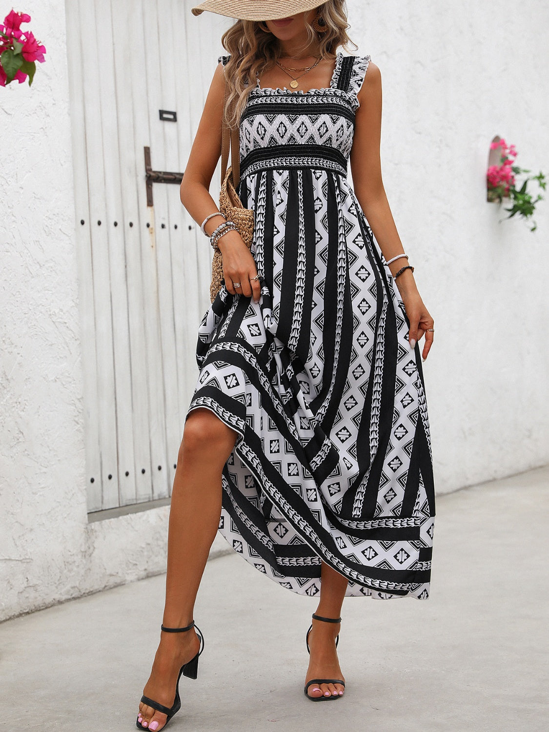 Printed Square Neck Wide Strap Cami Dress Sunset and Swim   