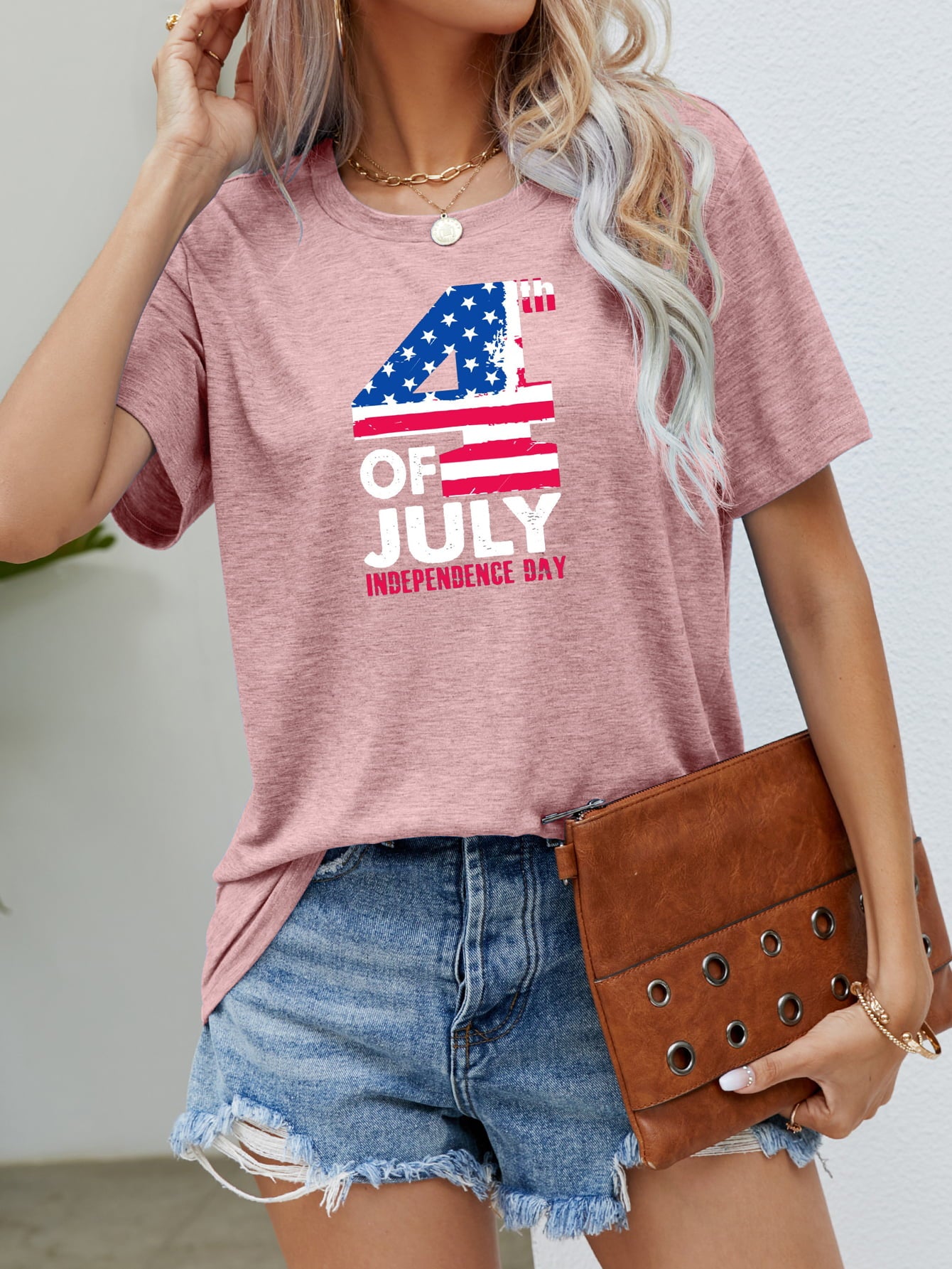4th OF JULY INDEPENDENCE DAY Graphic Tee  Sunset and Swim Blush Pink S 
