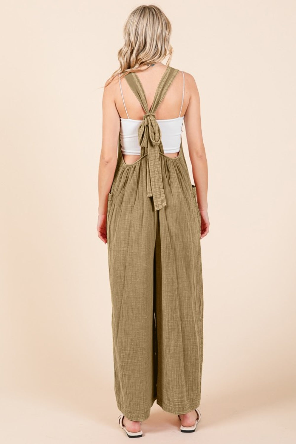 Culture Code Full Size Pocketed Sleeveless Wide Leg Overalls Sunset and Swim   