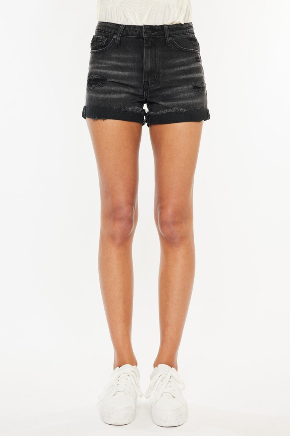 Kancan High Waist Distressed Denim Shorts Sunset and Swim   