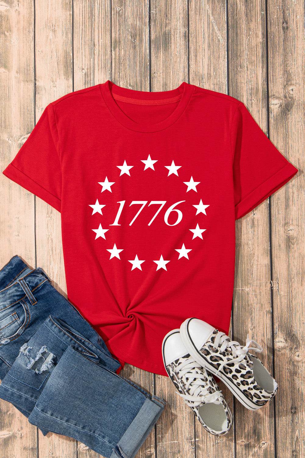1776 USA  Graphic Round Neck Short Sleeve T-Shirt Sunset and Swim   