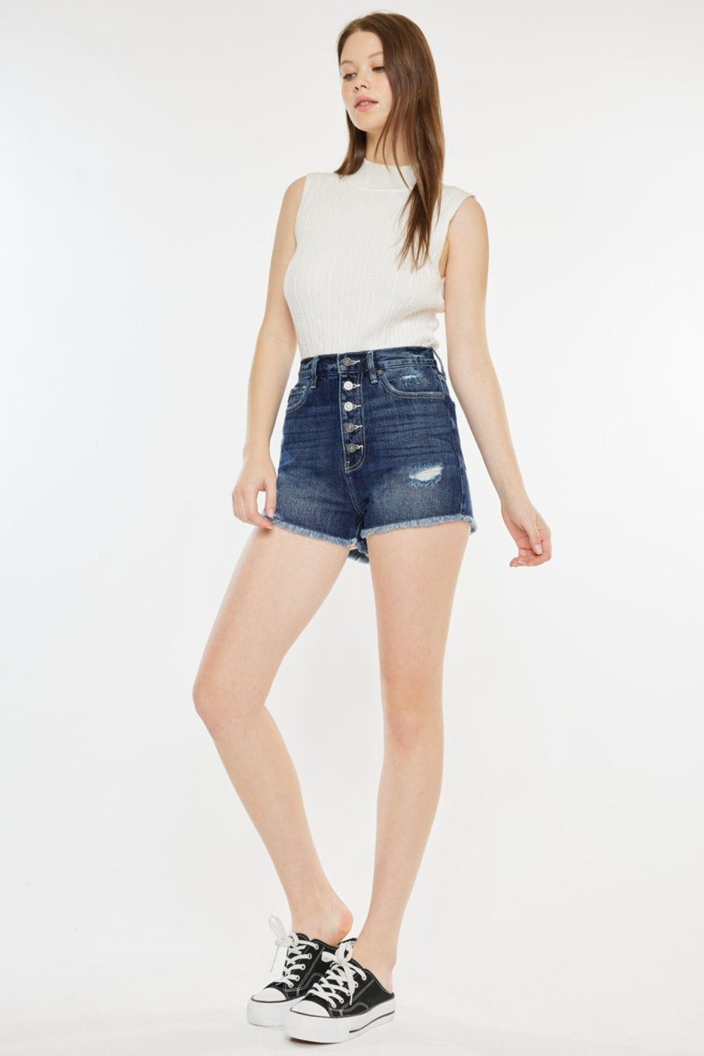 Kancan Raw Hem Button Fly Denim Shorts Sunset and Swim   