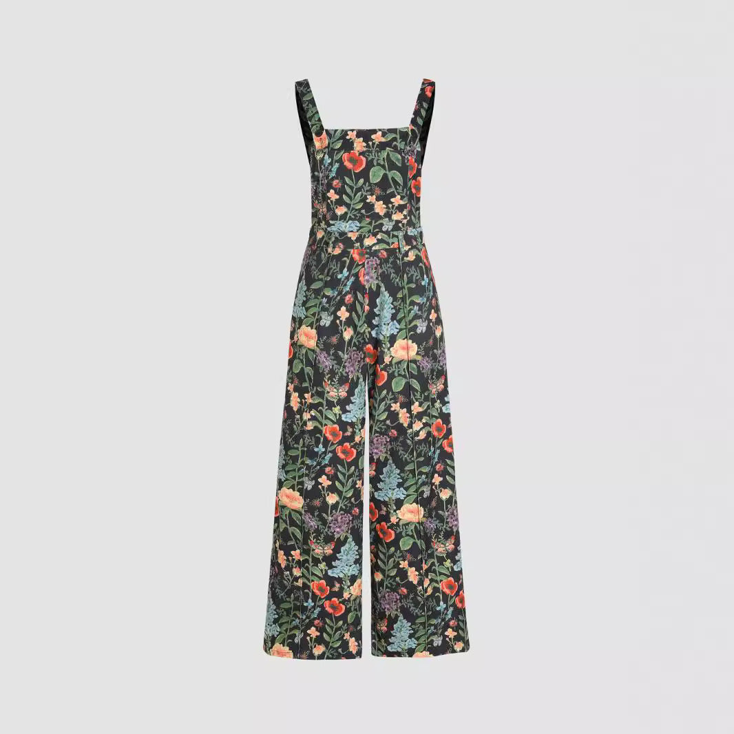 Floral Wide Leg Overalls Sunset and Swim Black M 