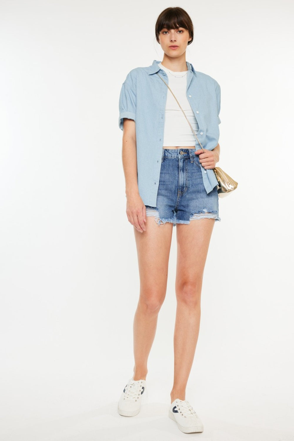 Kancan Distressed Raw Hem High Waist Denim Shorts Sunset and Swim   