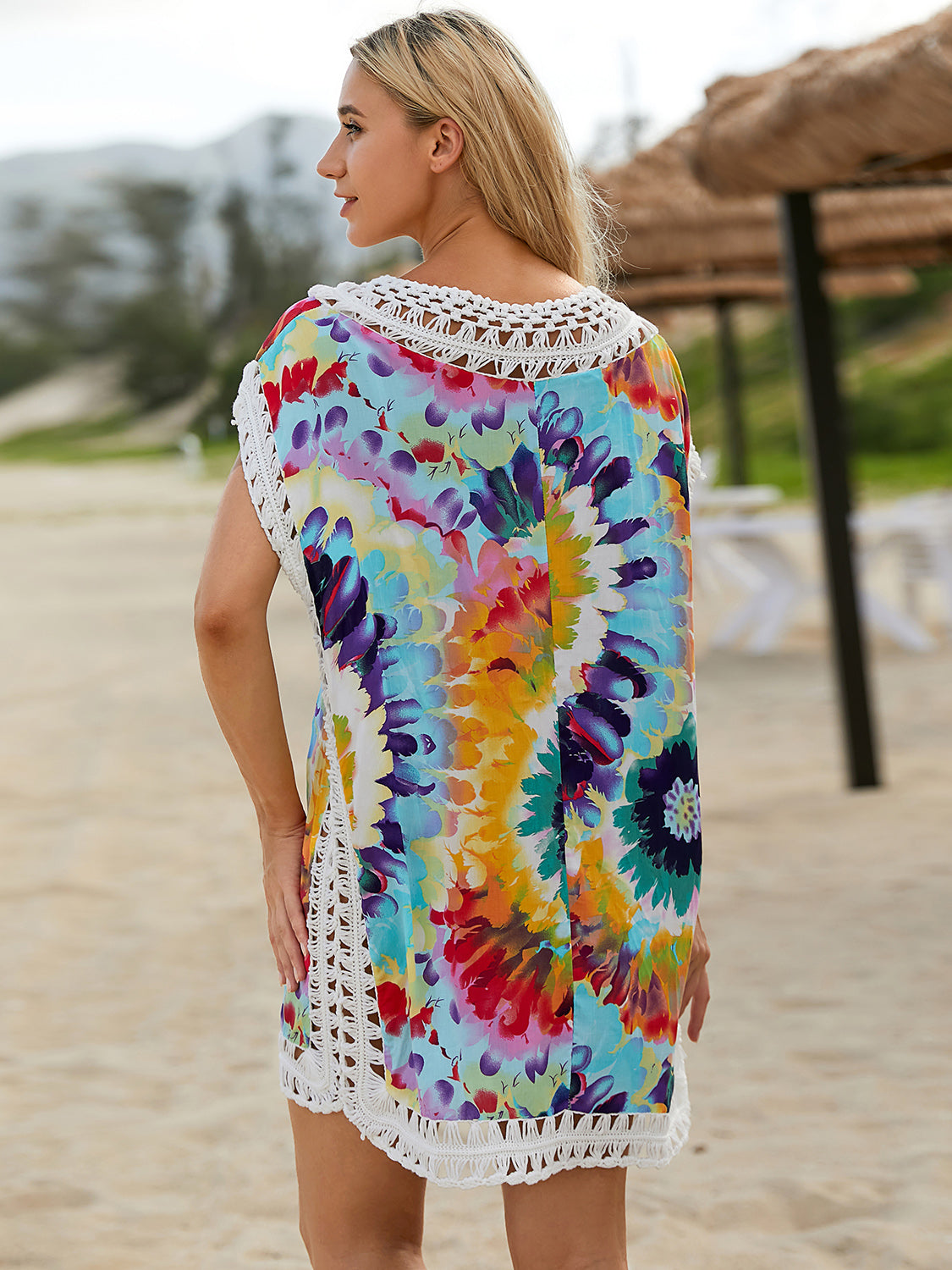 Sunset and Swim  Openwork Printed Round Neck Beach Cover Up Sunset and Swim   