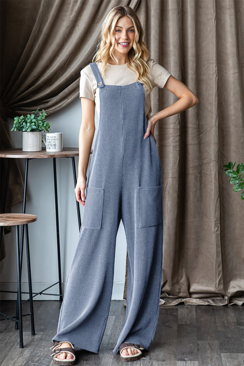 Heimish Full Size Ribbed Front Pocket Sleeveless Jumpsuit Sunset and Swim Denim Vintage S 