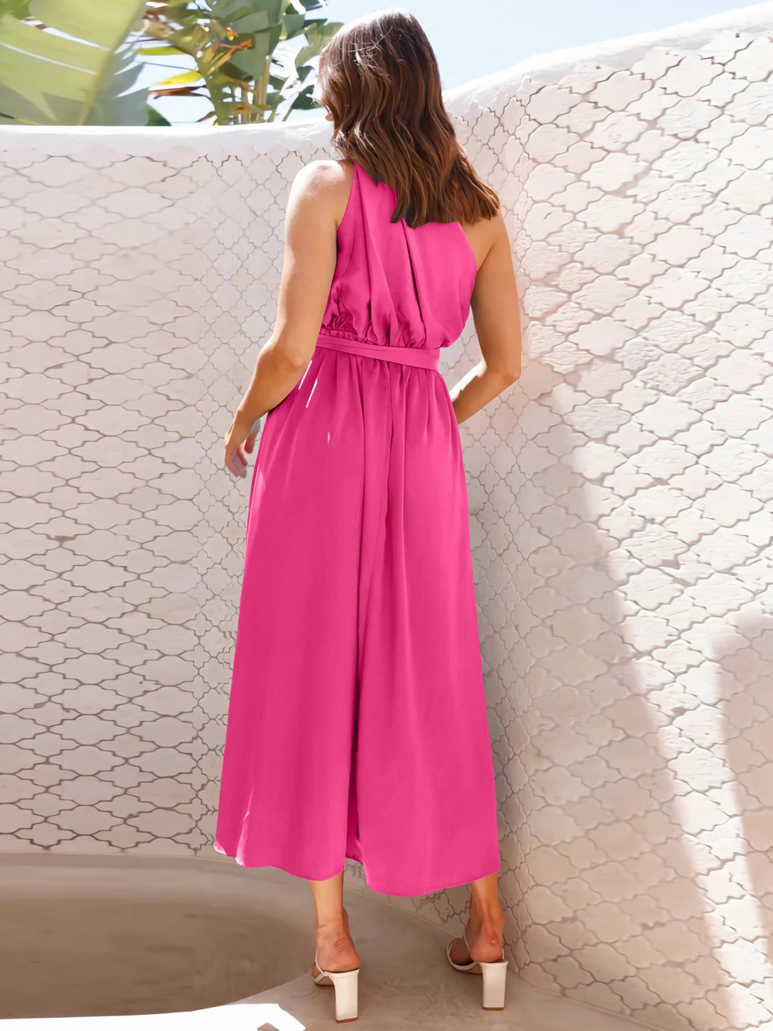 Sunset Vacation Single Shoulder Midi Dress Sunset and Swim Hot Pink S 