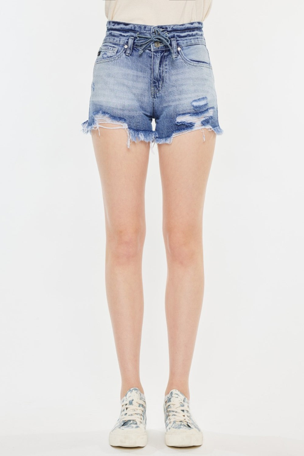 Kancan High Rise Frayed Hem Denim Shorts Sunset and Swim   