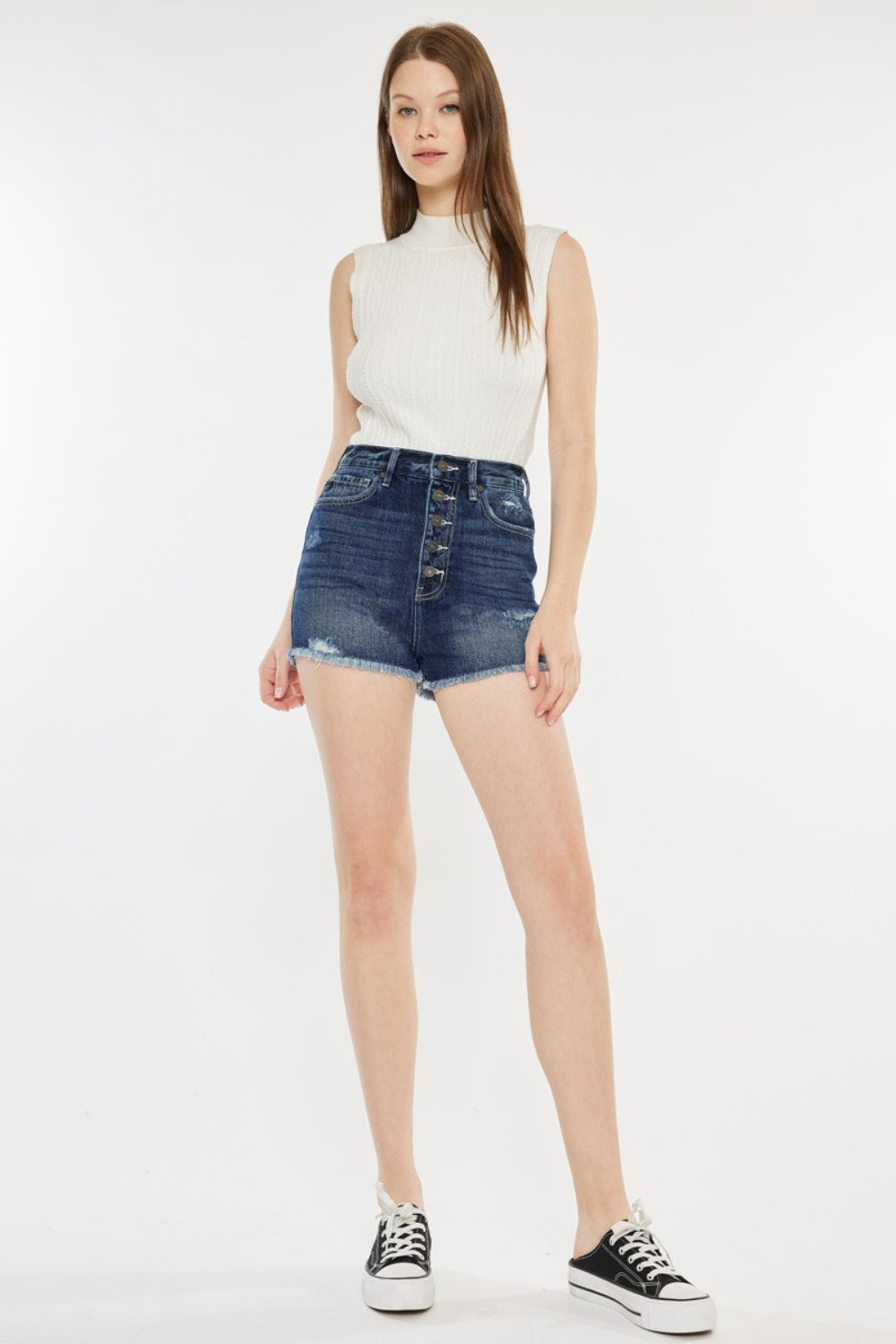 Kancan Raw Hem Button Fly Denim Shorts Sunset and Swim   