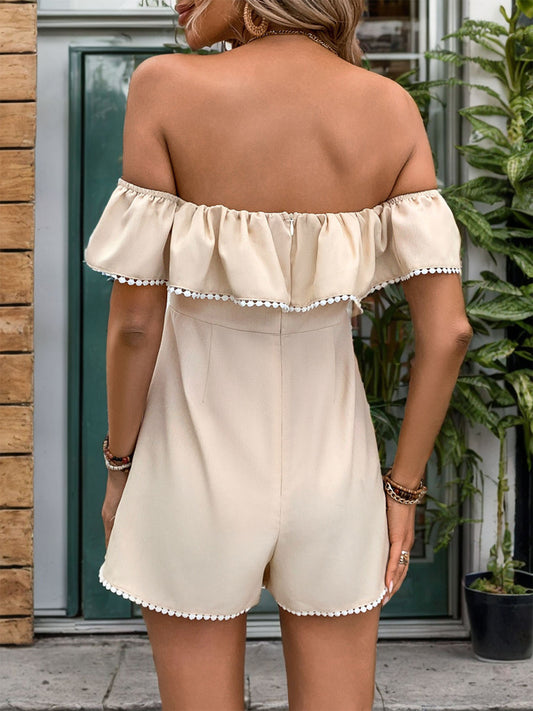 Sunset and Swim  Tied Ruffled Off-Shoulder Short Sleeve Romper  Sunset and Swim   