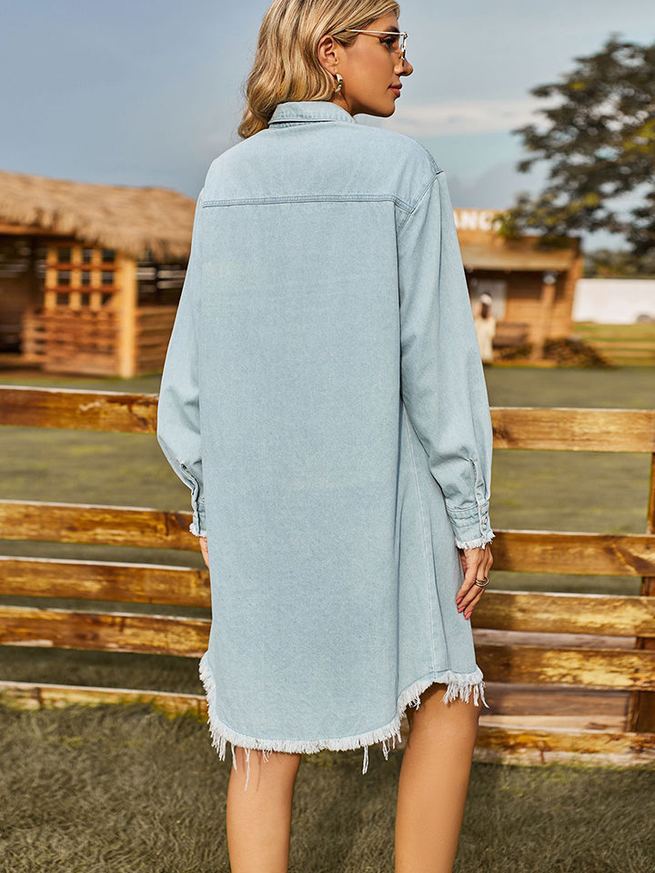 Raw Hem Collared Denim Dress Sunset and Swim   