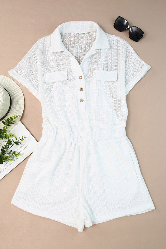 Collared Short Sleeve Romper with Pockets  Sunset and Swim   