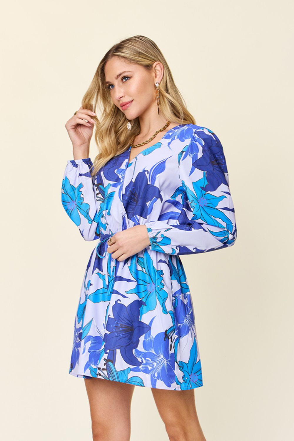 Sunset Vacation  Double Take Full Size Floral Long Sleeve Romper with Pockets  Sunset and Swim   