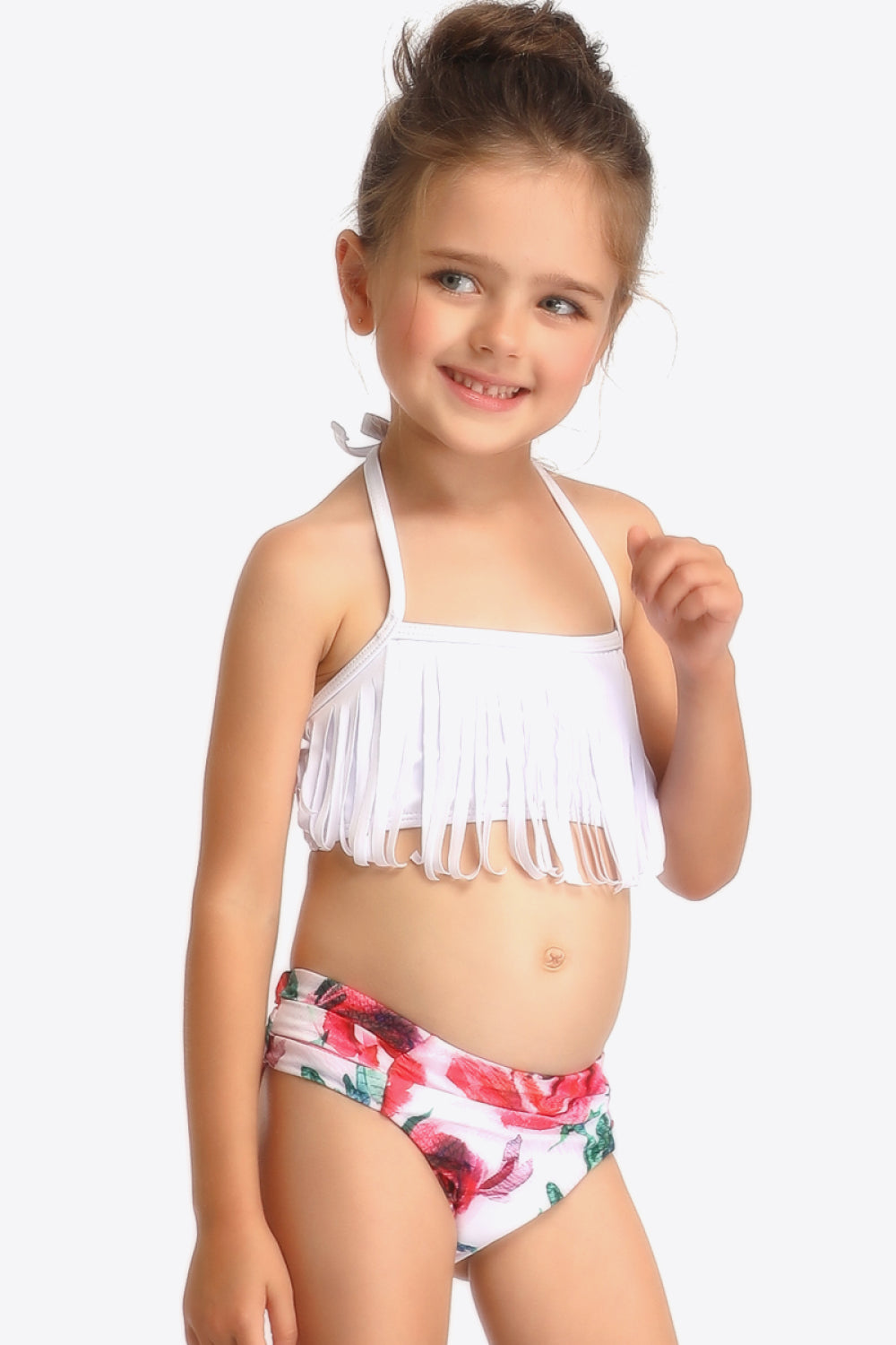 Sunset Vacation  Printed Halter Neck Fringed Two-Piece Swim Set I Kids Swimwear  Sunset and Swim White 4T 