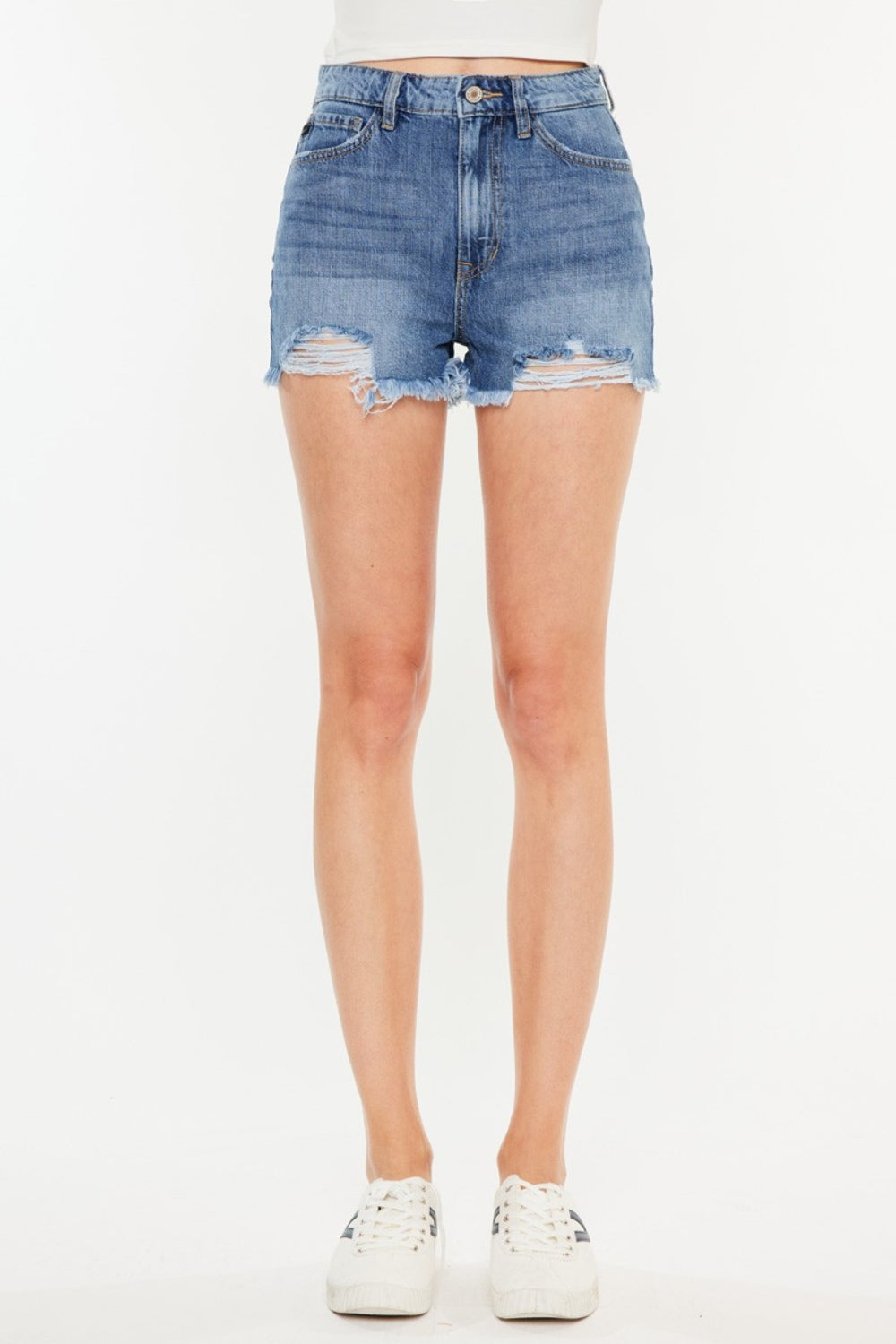 Kancan Distressed Raw Hem High Waist Denim Shorts Sunset and Swim   